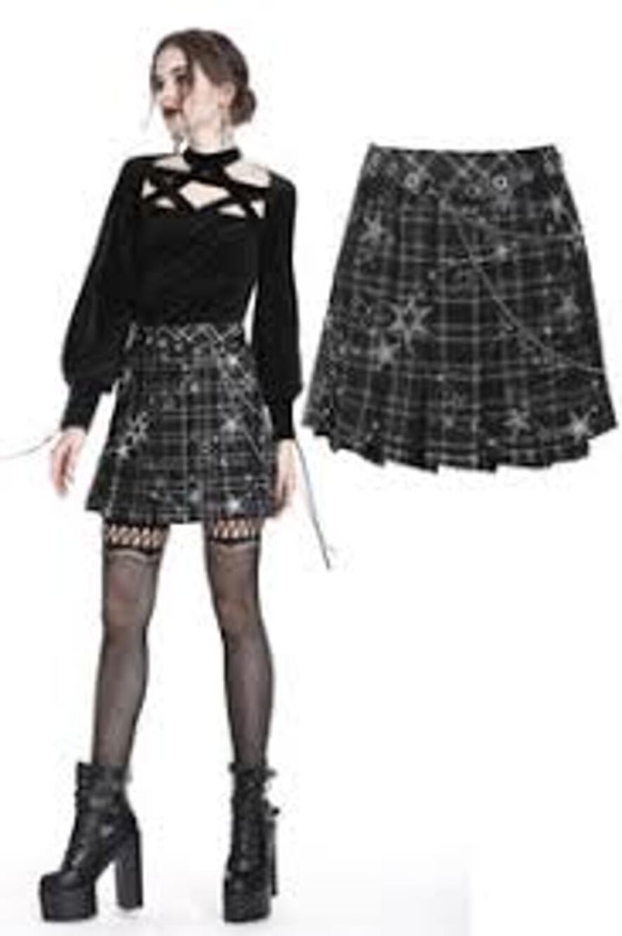 DARK IN LOVE Dolls Kill Mini Plaid Skirt KILT GOTH WHIMSY STARS Small S - Picture 1 of 6